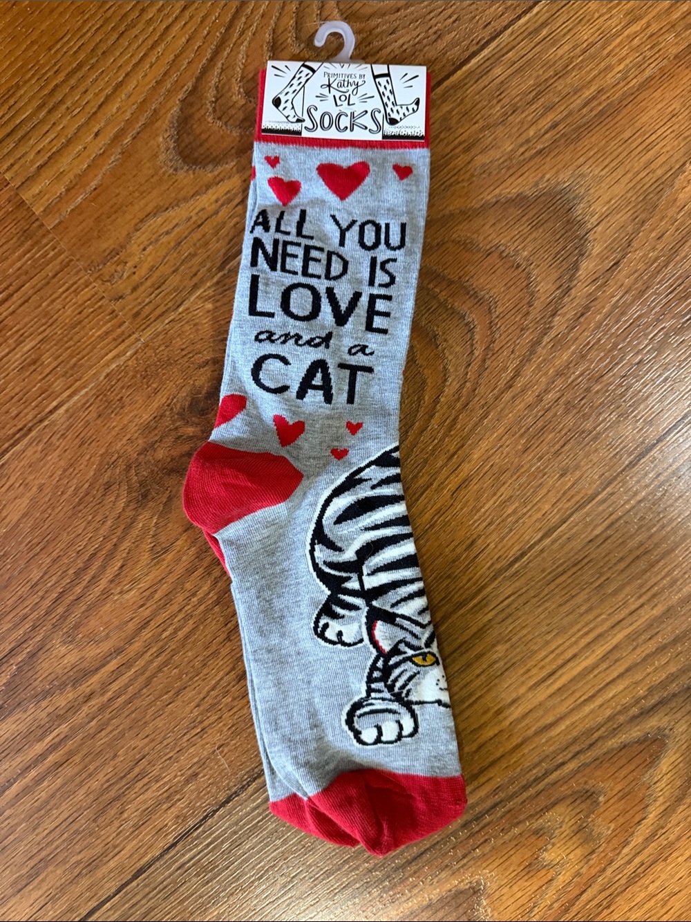 New / with tags Primitives by Kathy Gray Socks with Red Cat & Hearts